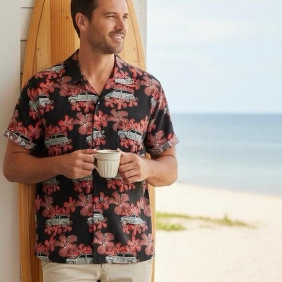 Pineapple Connection Tiki Woody Wagon Aloha Shirt XL Hibiscus Vintage Dadcore - Picture 1 of 6